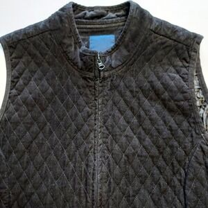 Basic Editions Quilted Corduroy Vest Women's XL Black Full Zip Pockets‎ Lined